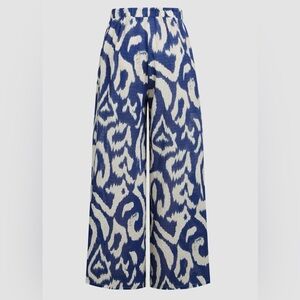 NWT Cider Women’s Wide Leg Pull-on Stylish Abstract Blue/Cream Pants. Size M